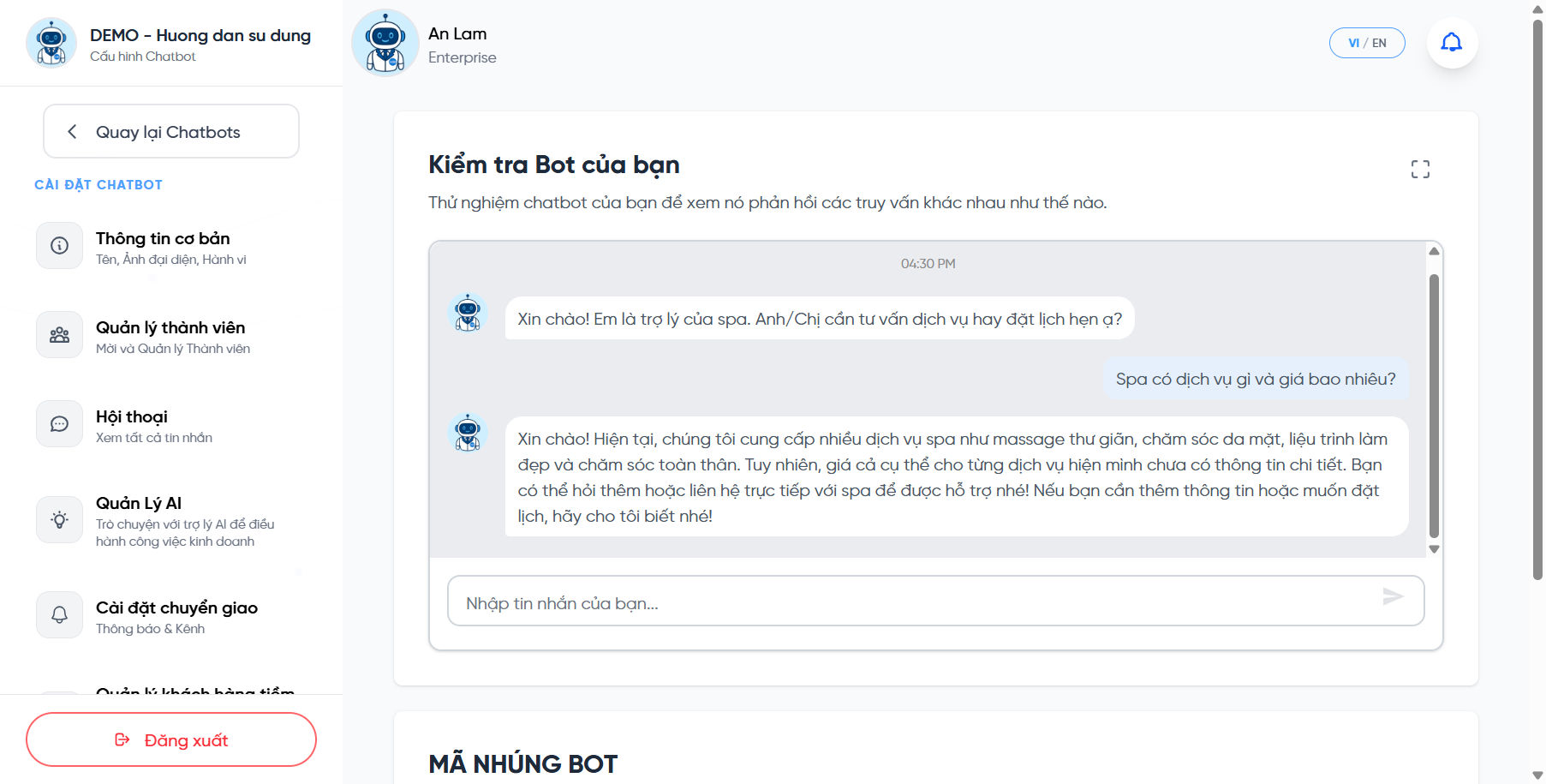 Chat thử với bot