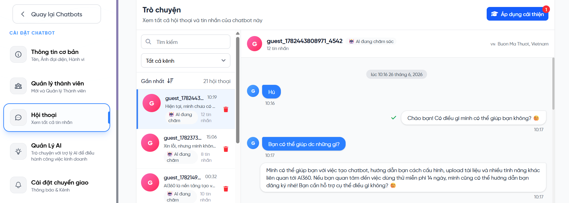 Nút Áp dụng cải thiện